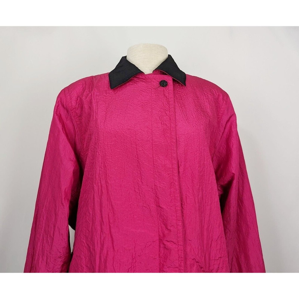 Vintage 80s Trench Coat Hot Pink Black Shoulder Pads Power Women's Size 10 - Picture 3 of 9